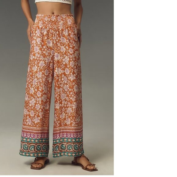 Anthropologie The Saria Smocked Wide-Leg Pants by Maeve new XL nwt orange - Picture 2 of 5